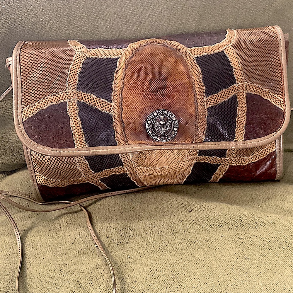Fabulous Carlos Falchi ostrich, lizard and snake.   Clutch to crossbody bag.